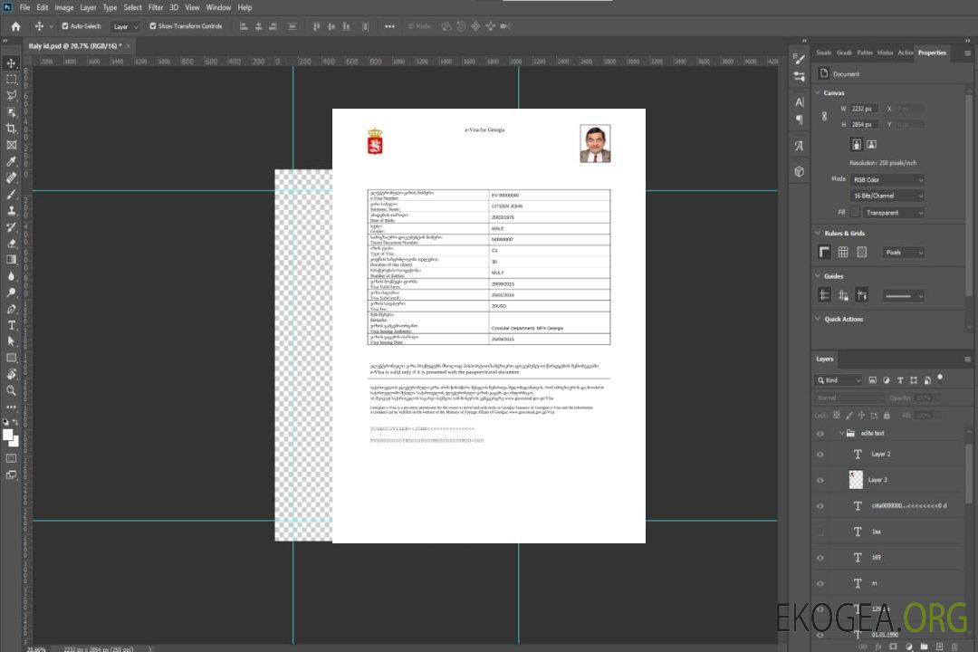 Visa électronique pour la Géorgie en modèle Word et PDF template
